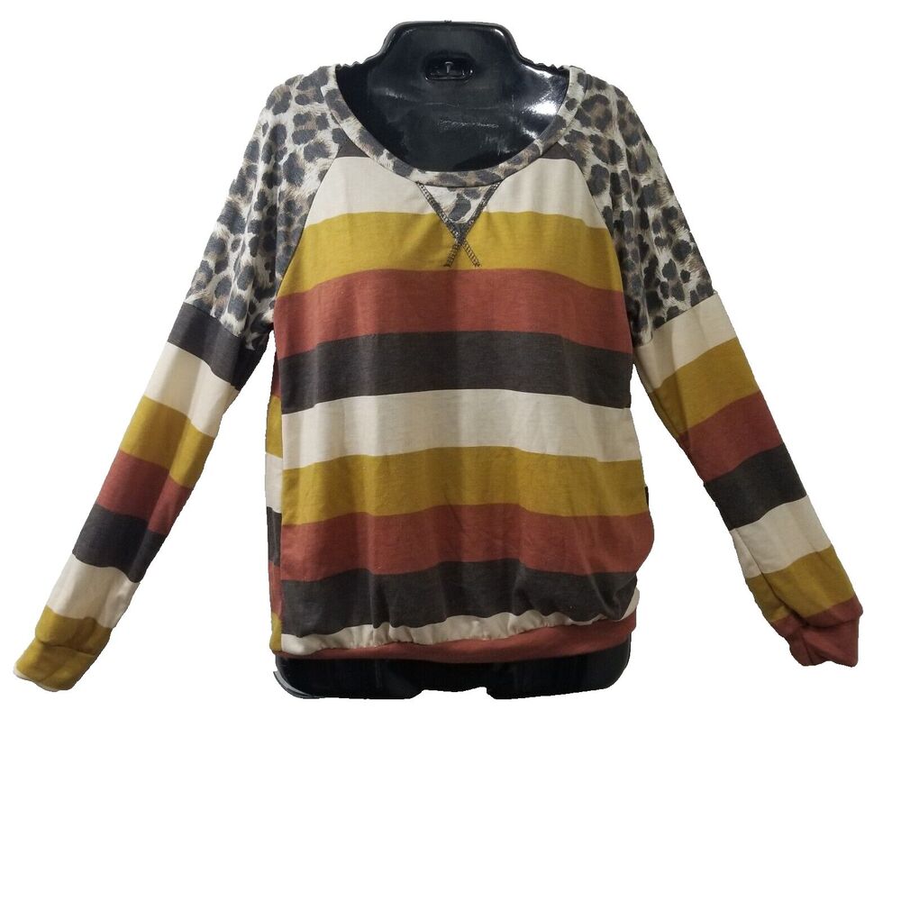 Lovely Melody Womens Long Sleeve Shirt  With Leopard Print And Stripes SizeSmall